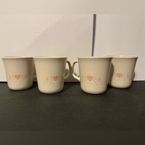 Corning USA (Corelle) Forever Yours Mugs Pointed Handles Corelle Pink Hearts